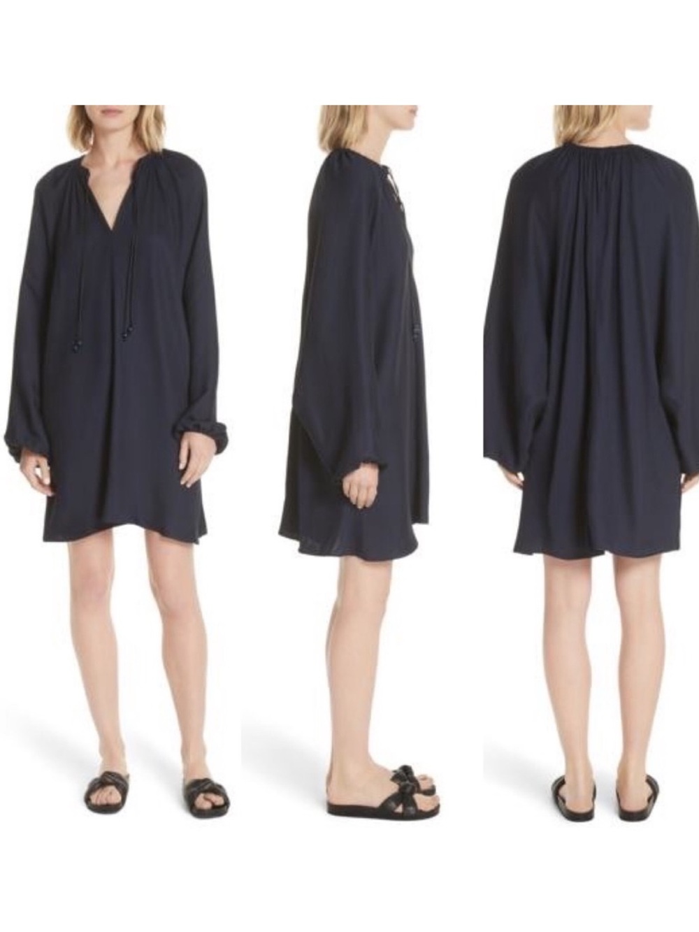 Elizabeth and James Jasmine Dress Small Navy Peasant Balloon Sleeve 218D506